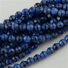 50 Czech Fire Polished 8mm Round Bead Blue with Black Swirl (26307)