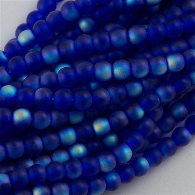 100 Czech 6mm Pressed Glass Round Beads Matte Cobalt AB (30090MX)