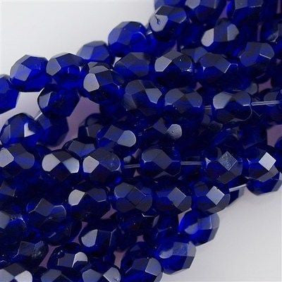 50 Czech Fire Polished 8mm Round Bead Cobalt (30090)