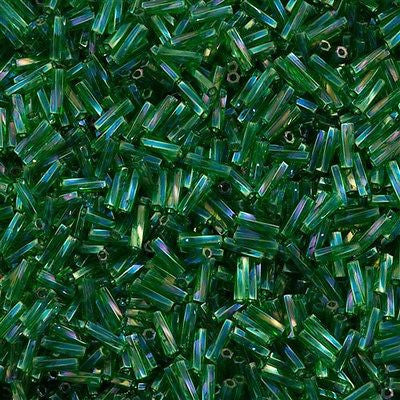 Miyuki 2x6mm Twisted Bugle Bead Transparent Green AB 25g (0179)