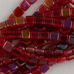 50 CzechMates 6mm Two Hole Tile Beads Siam Ruby Twilight T6-90080W