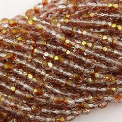 100 Czech Fire Polished 4mm Round Bead Transparent Pink Luster (14295)