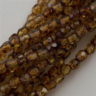 100 Czech Fire Polished 3mm Round Beads Crystal Picasso (00030T)