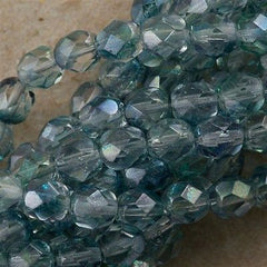 50 Czech Fire Polished 6mm Round Bead Blue Green Dual Lustered (91007)
