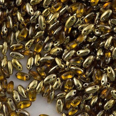 Czech Rizo 2.5x6mm Beads Topaz Amber Gold 21g Tube (10060AG)