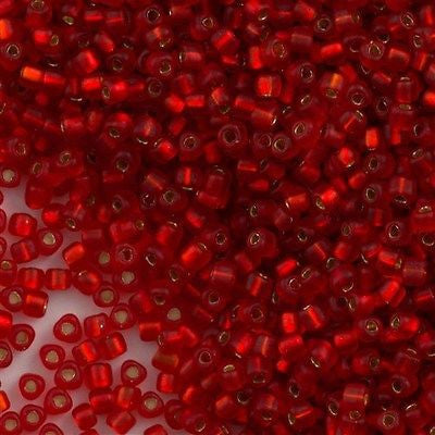 Miyuki Triangle Seed Bead 10/0 Matte Silver Lined Red 10g (10F)