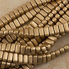50 CzechMates 3x6mm Two Hole Brick Beads Matte Metallic Flax (01710K)