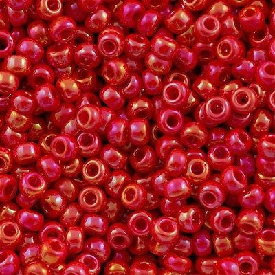 Miyuki Round Seed Bead 6/0 Opaque Vermillion Red AB 20g Tube (407R)