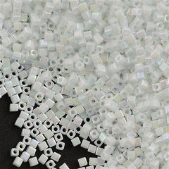 Miyuki 1.8mm Cube Seed Bead Opaque White AB 10g (471)