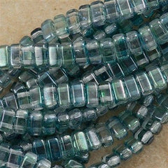 50 CzechMates 3x6mm Two Hole Brick Beads Blue Green Dual Lustered (91007)