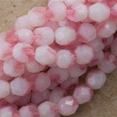 50 Czech Fire Polished 6mm Round Bead Rose Milky White (71012)