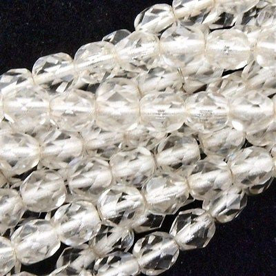 100 Czech Fire Polished 4mm Round Bead Silver Lined Crystal (00030SL)