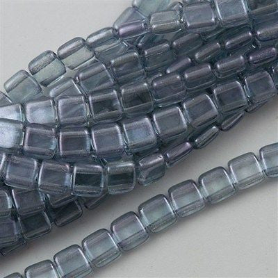 50 CzechMates 6mm Two Hole Tile Beads Transparent Blue Luster T6-14464