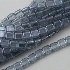 50 CzechMates 6mm Two Hole Tile Beads Transparent Blue Luster T6-14464