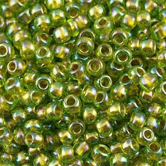 Toho Round Seed Beads 6/0 Inside Color Lined Gold Lime AB 2.5-inch tube (996)