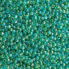 50g Toho Round Seed Bead 8/0 Transparent Medium Lime AB (164B)