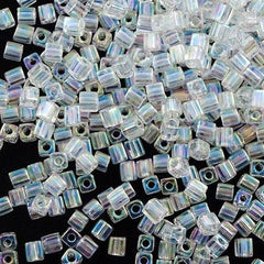 Miyuki 4mm Square Seed Bead Transparent Crystal Rainbow 19g Tube (250)