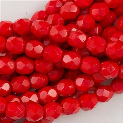 50 Czech Fire Polished 6mm Round Bead Opaque Red (93200)