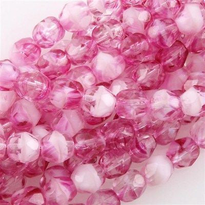 50 Czech Fire Polished 6mm Round Bead Crystal Pink (75014)