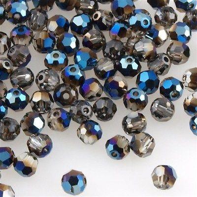 12 TRUE CRYSTAL 4mm Faceted Round Bead Crystal Metallic Blue (001 METBL)