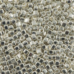 Miyuki 1.8mm Cube Seed Bead Bright Sterling Silver Plated 8g Tube (961)