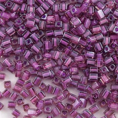 Miyuki 4mm Square Seed Bead Inside Color Lined Rose Violet 19g Tube (2650)