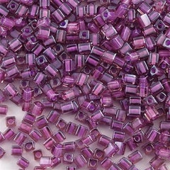 Miyuki 4mm Cube Seed Bead Inside Color Lined Rose Violet 19g Tube (2650)
