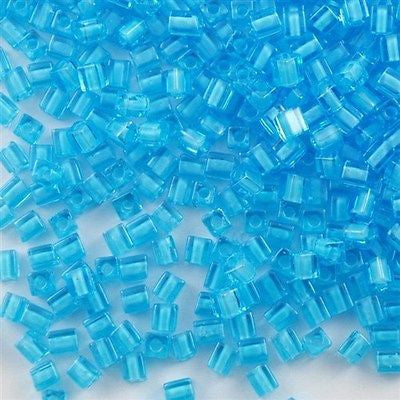 Miyuki 4mm Cube Seed Bead Inside Color Lined Blue 15g (2652)