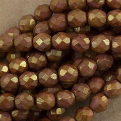 50 Czech Fire Polished 8mm Round Bead Opaque Rose Gold Topaz Luster (65491P)
