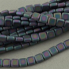50 CzechMates 6mm Two Hole Tile Beads Matte Purple Iris (21195)