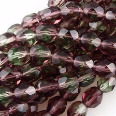 50 Czech Fire Polished 6mm Round Bead Amethyst Green (57201)