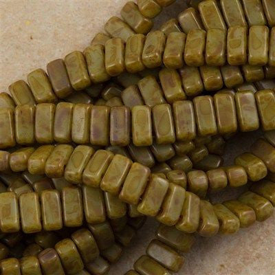 50 CzechMates 3x6mm Two Hole Brick Beads Opaque Grey Picasso BR-43020T