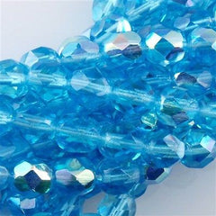 50 Czech Fire Polished 8mm Round Bead Aquamarine AB (60020X)