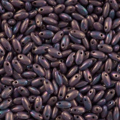 Czech Rizo 2.5x6mm Beads Opaque White Stone Purple Iris 15g RZ-15781P