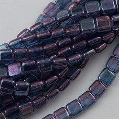 50 CzechMates 6mm Two Hole Tile Beads Transparent Amethyst Luster (15726)