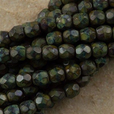 100 Czech Fire Polished 4mm Round Bead Goldenrod Full Coat Picasso (13740AT)
