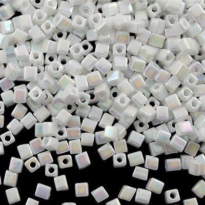 Miyuki 4mm Square Seed Bead Opaque White AB 19g Tube (402R)