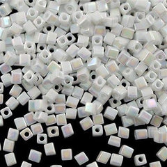 Miyuki 4mm Square Seed Bead Opaque White AB 19g Tube (402R)