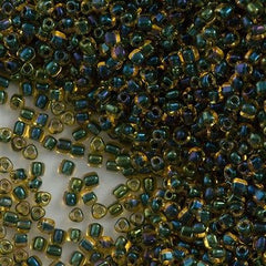 Miyuki Triangle Seed Bead 10/0 Green Lined Amber 15g TR10-1815