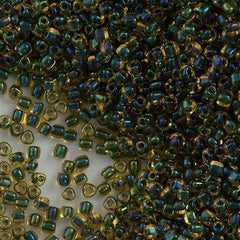 Miyuki Triangle Seed Bead 10/0 Green Lined Amber 24g Tube (1815)