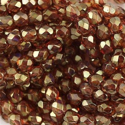 100 Czech Fire Polished 4mm Round Bead Luster Rose Gold Topaz (65491)