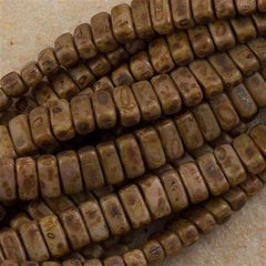 50 CzechMates 3x6mm Two Hole Brick Bead Opaque Light Beige Copper Picasso (13010CT)