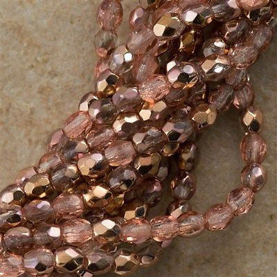 100 Czech Fire Polished 3mm Round Beads Apollo Gold (27101)