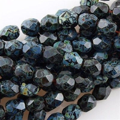 100 Czech Fire Polished 4mm Round Bead Jet Picasso (23980T)