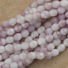 100 Czech Fire Polished 4mm Round Bead Opaque Amethyst White (72240)