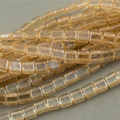 50 CzechMates 6mm Two Hole Tile Beads Transparent Champagne Luster (14413)