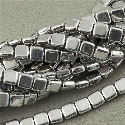 50 CzechMates 6mm Two Hole Tile Beads Silver (27000)