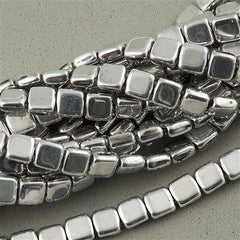 50 CzechMates 6mm Two Hole Tile Beads Silver (27000)