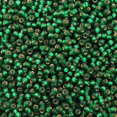 50g Miyuki Round Seed Bead 11/0 Matte Silver Lined Dark Emerald (27F)