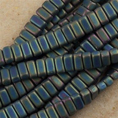 50 CzechMates 3x6mm Two Hole Brick Beads Matte Green Iris (21155)